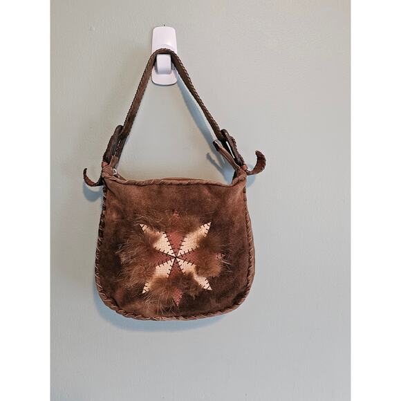 Desmo Native American Style Suede Whipstitch Hobo Bag with Fur - Picture 11 of 11